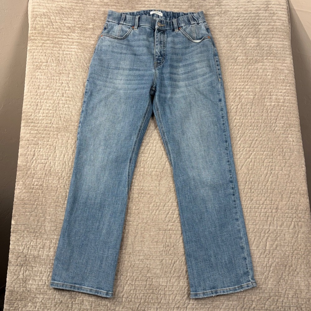 Artemis Vintage Straight Leg Jeans‎ Light Wash High Rise Elastic Waist 9/28